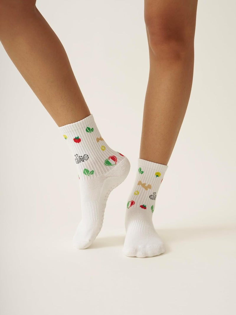 Shapes Studio Crew Half Calf Grip Socks, Cutest Fruits Pilates Socks, Ruffle socks, Non-Slip, Barre Yoga Fitness - Image 2